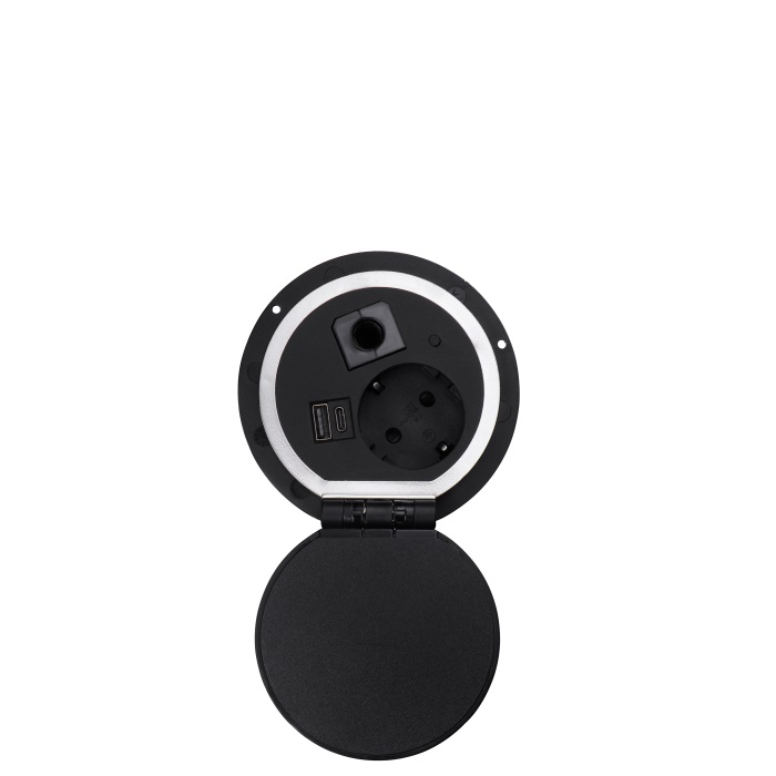 Блок розеток 51 1 секции серебро+черный механичский d-80мм 2 USB беспроводная зарядка